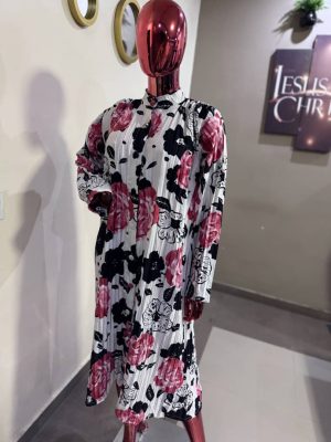 Female Pleated Flowery Sunray Dress  - FMU1204