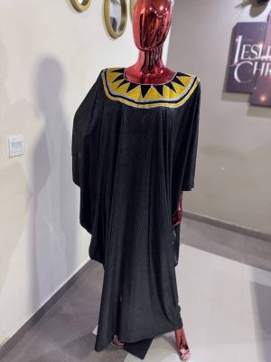 Black Sunray Embroidered Boubou - FMU1232
