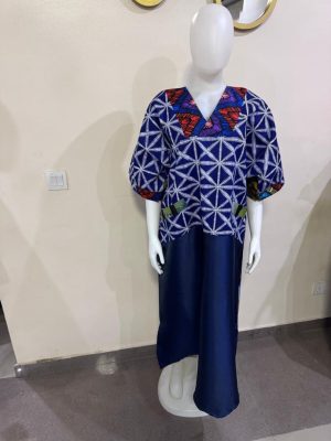 Adire mixed with mikado and Ankara dress Free size ( Size 12-18)
- FMU1554