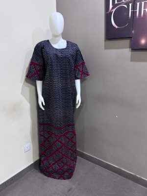 100% cotton Ankara kaftan with velvet trimmings Free size (Size 14-18)
 - FMU 2245