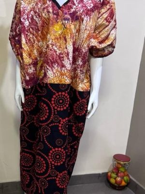 100%cotton Ankara with adire dress Free size (Size 14-18)
 - FMU 2252