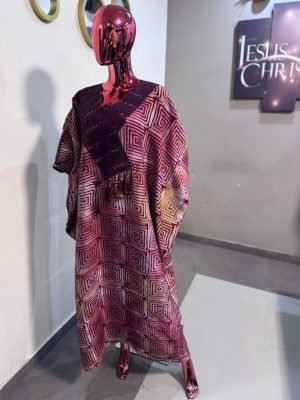 Adire boubou mixed with asoke and tassels in front Free size (Size 12-18)
 - FMU0826