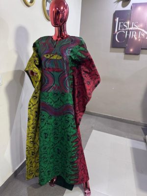 100% cotton multicolored Ankara boubou mixe with damask Free size (Size 16-18)
 - FMU1753